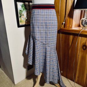 MILLY Charlotte Blue Red and White Plaid Tiered Asymmetrical Skirt - XS/S